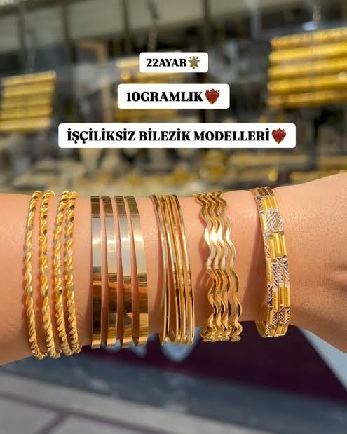 22 Ayar 10.00 Gram  Ajda,  Kibrit Çöpü  ve  2'li Burma  Bilezikler