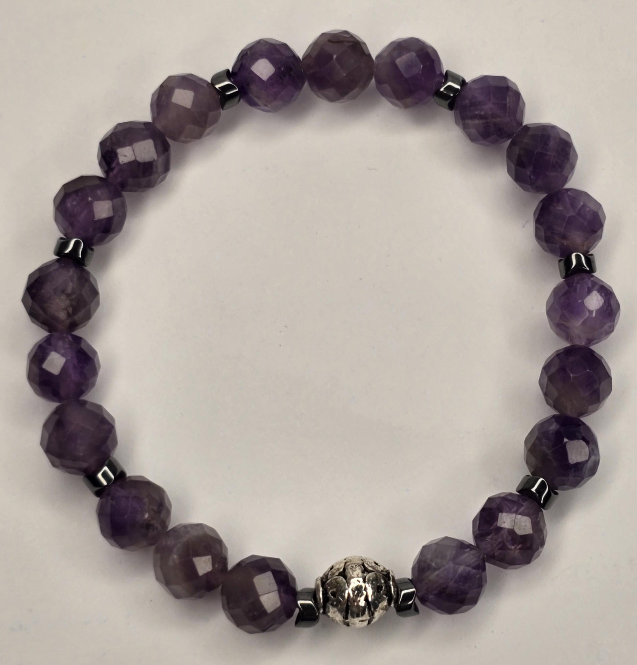 %100 Doğal Özel Kesim Ametist Taş Bileklik