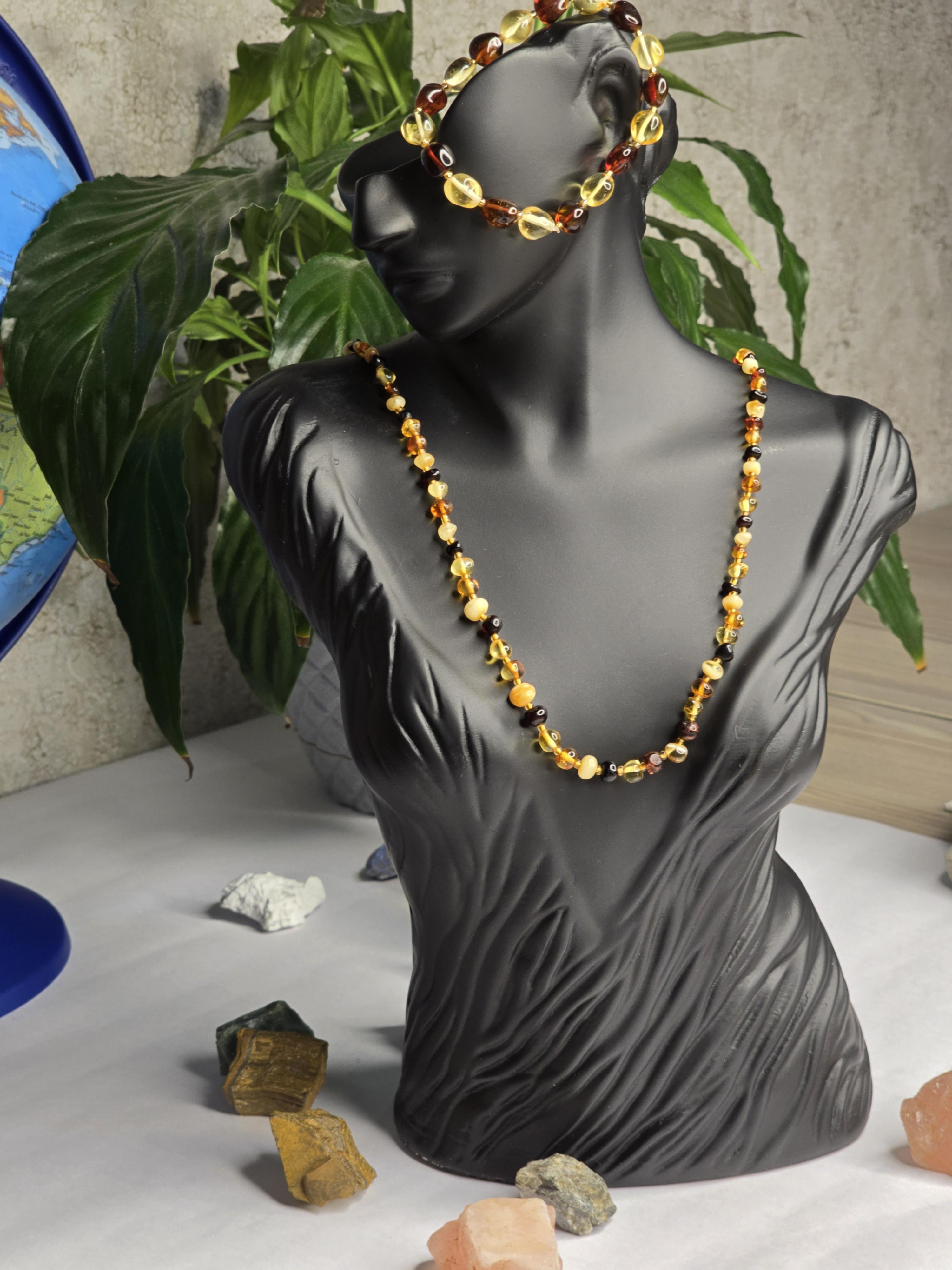 %100 Damla Kehribar Bay-Bayan Kolye Bileklik