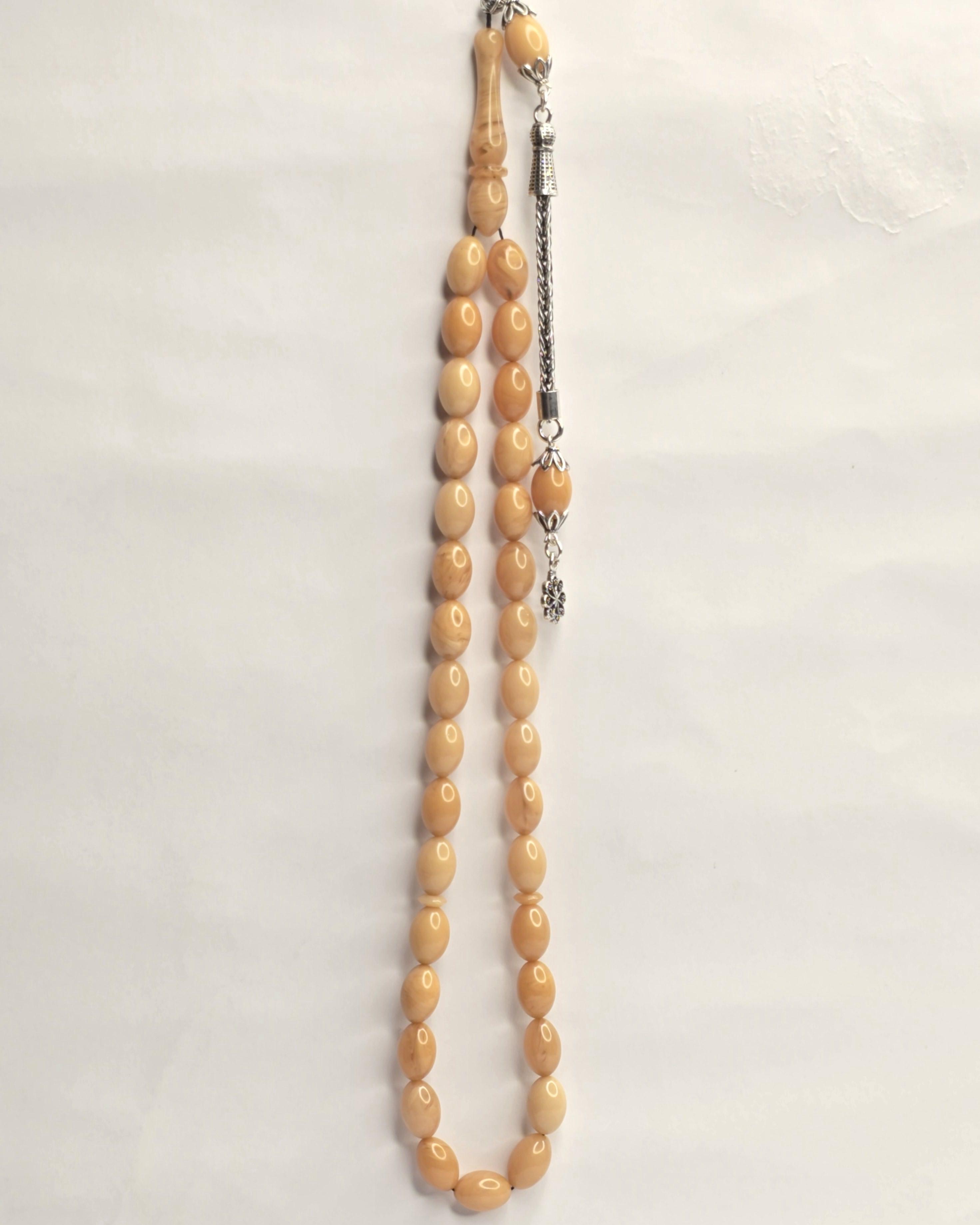 Damla Kehribar Tesbih Gümüş püsküllü İmameli