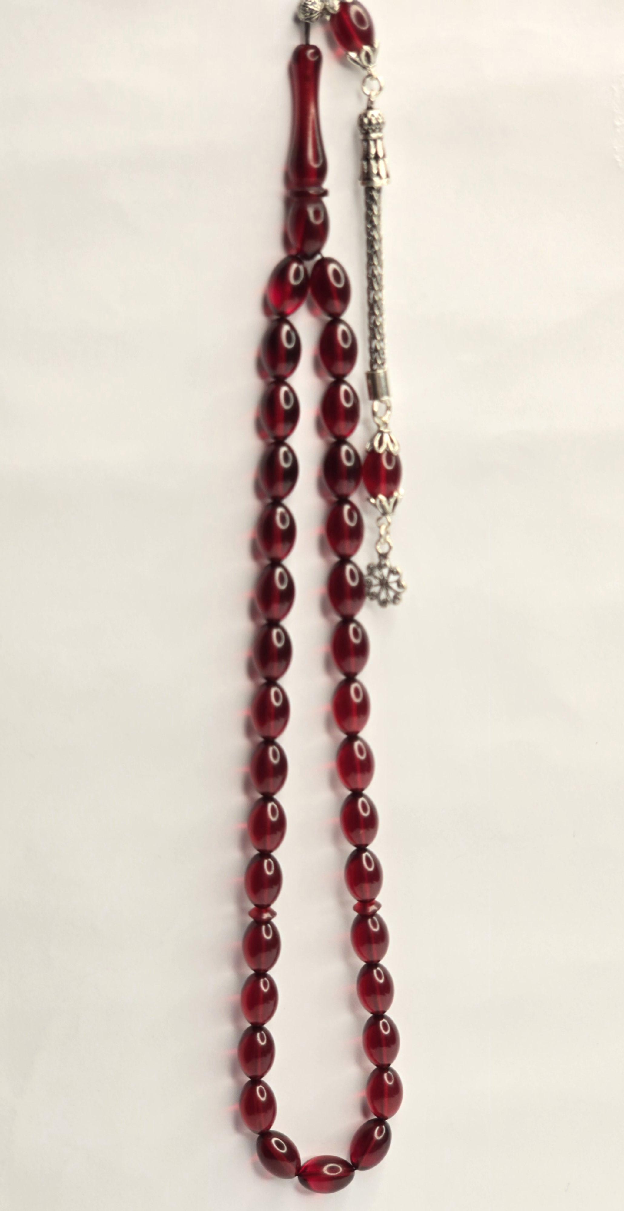 Damla Kehribar Tesbih Gümüş Püsküllü İmameli