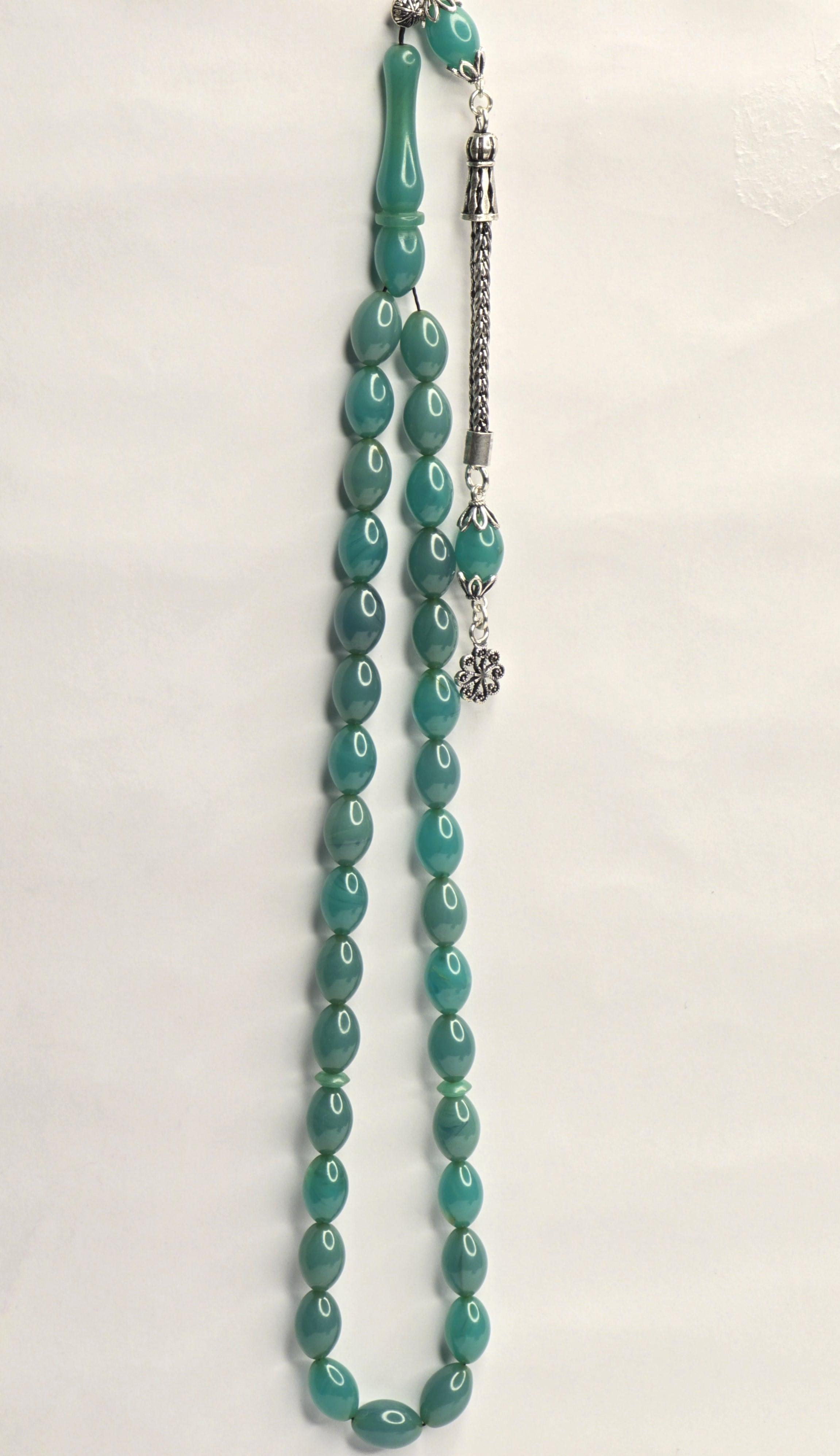 Damla Kehribar Tesbih Gümüş püsküllü ve İmameli