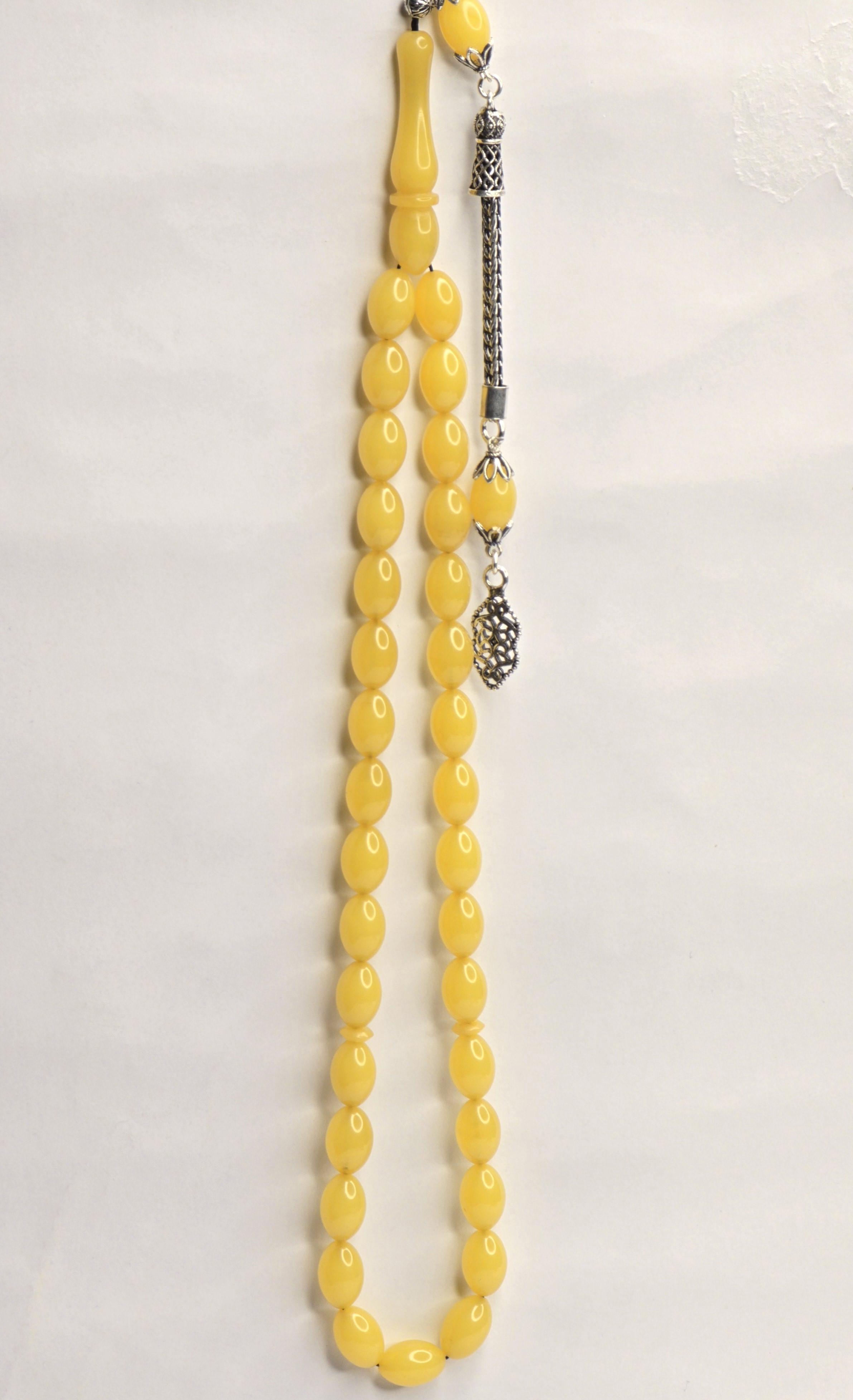 Damla Kehribar Tesbih Gümüş püsküllü ve İmameli