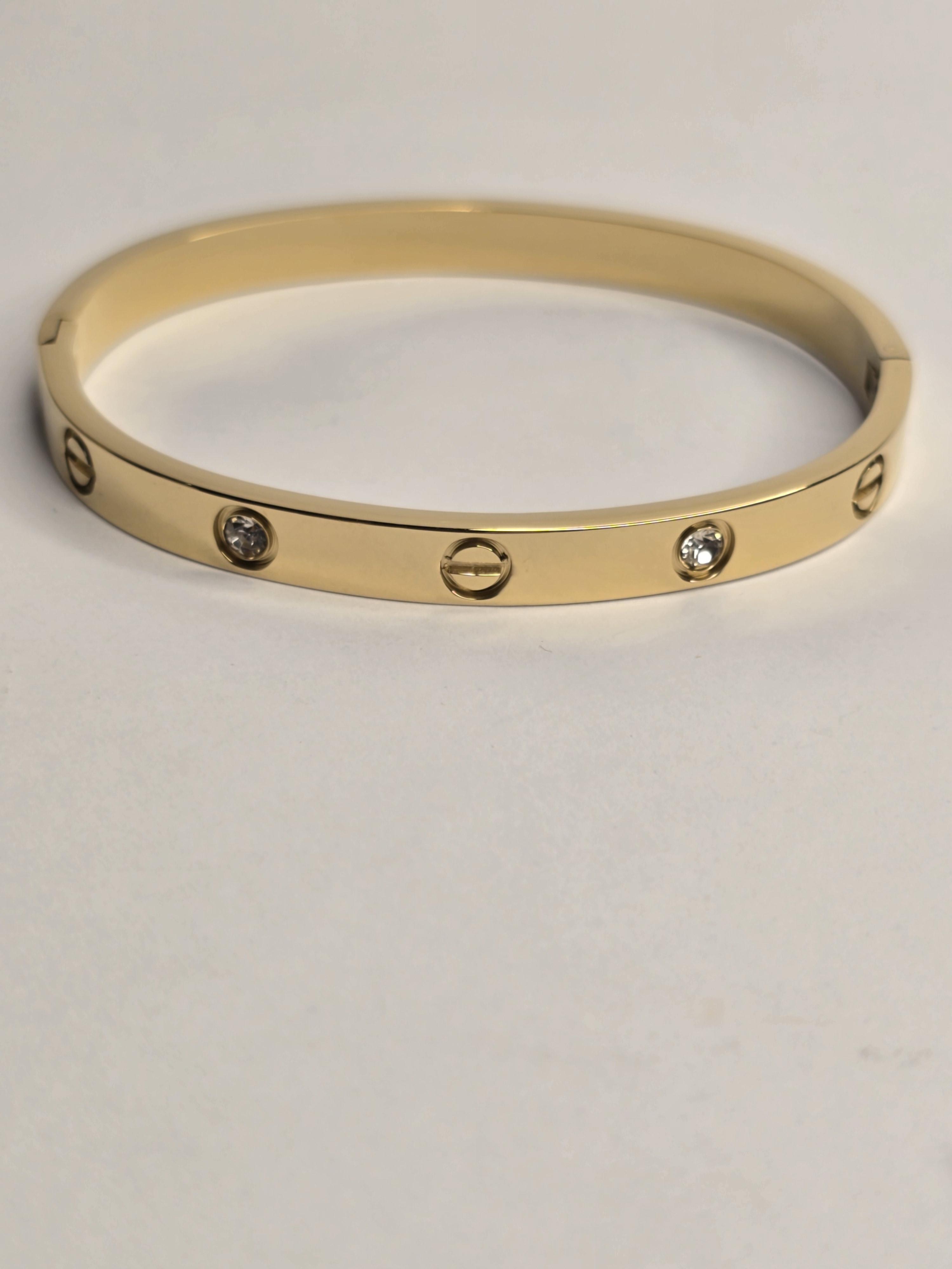 Cartier Çivi Desenli Taşlı Çelik Kelepçe