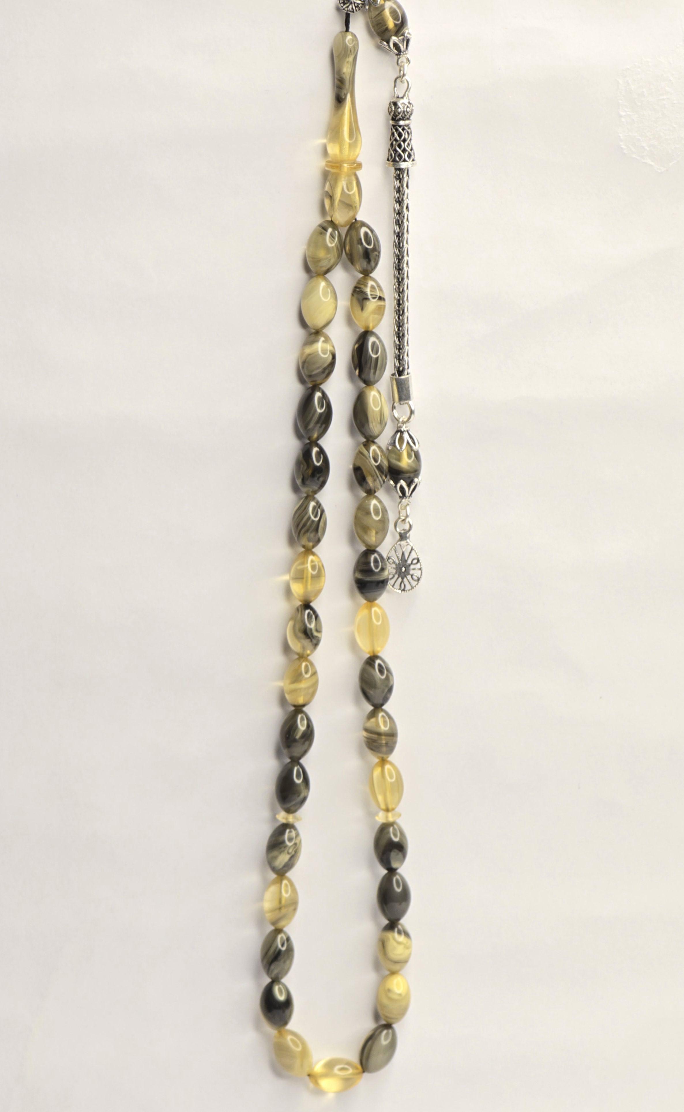 Damla Kehribar Tesbih Gümüş püsküllü ve İmameli