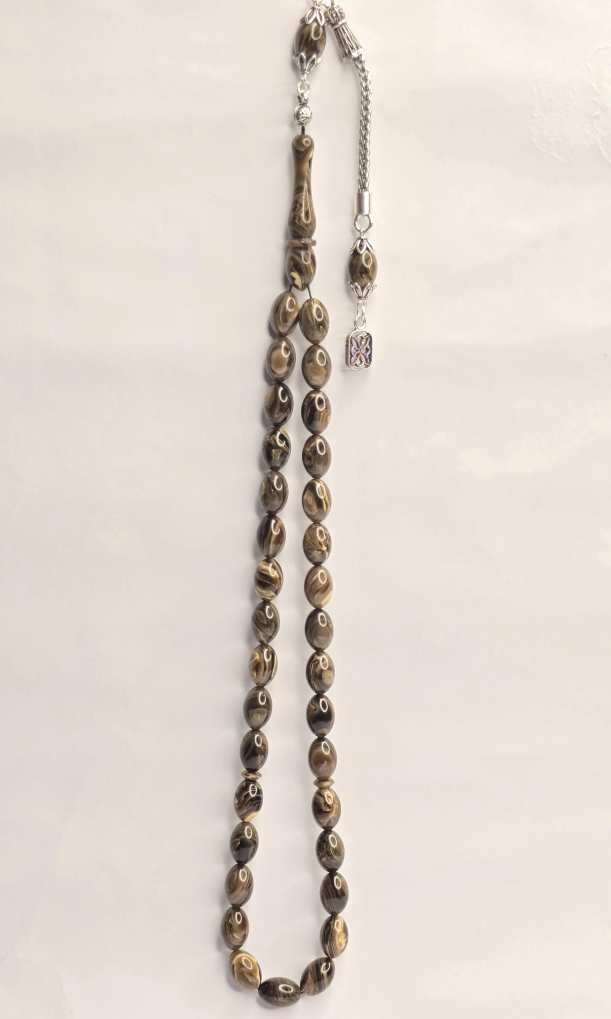 Damla Kehribar Tesbih Gümüş püsküllü ve İmameli