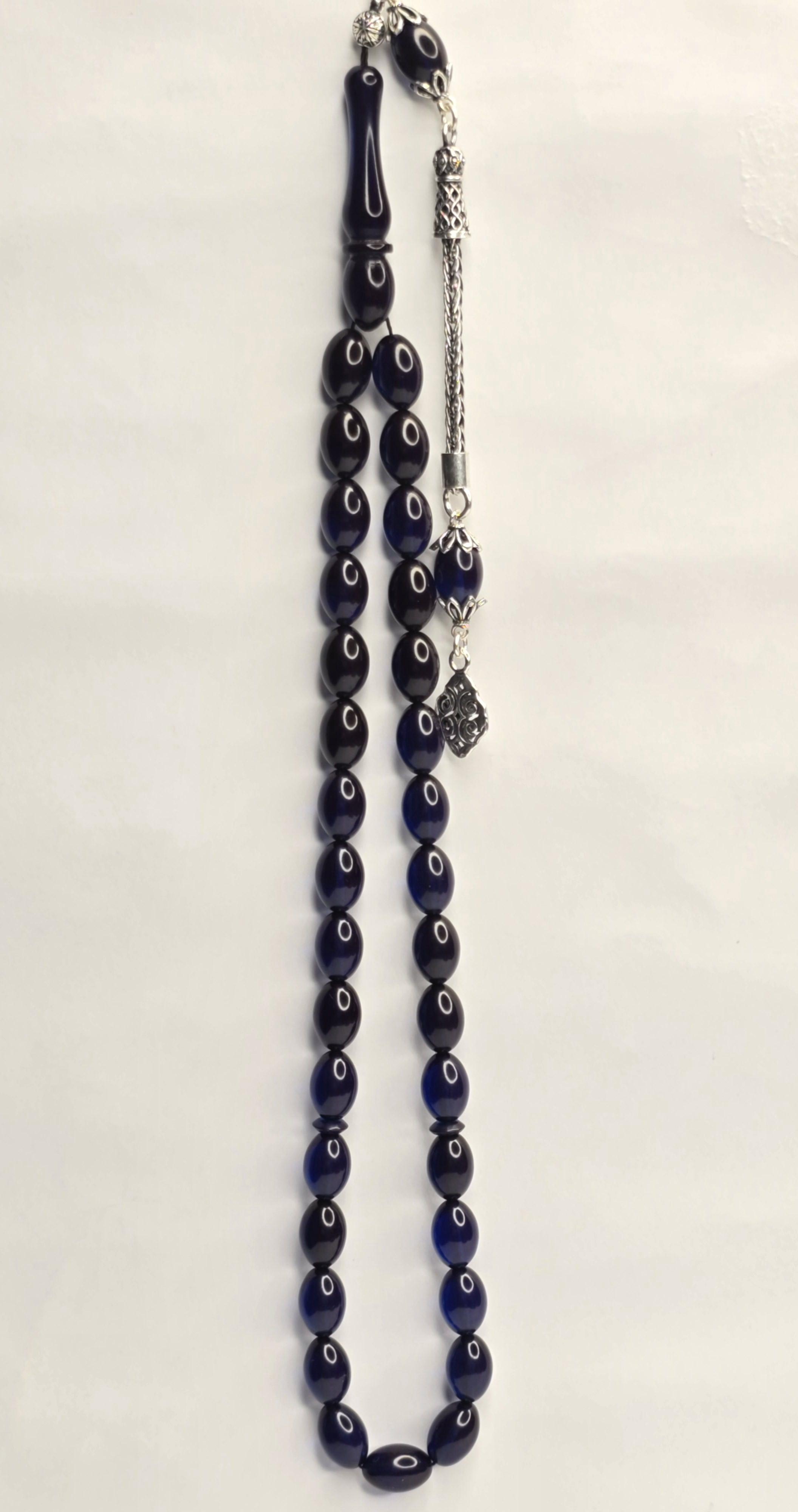 Damla Kehribar Tesbih Gümüş püsküllü ve İmameli