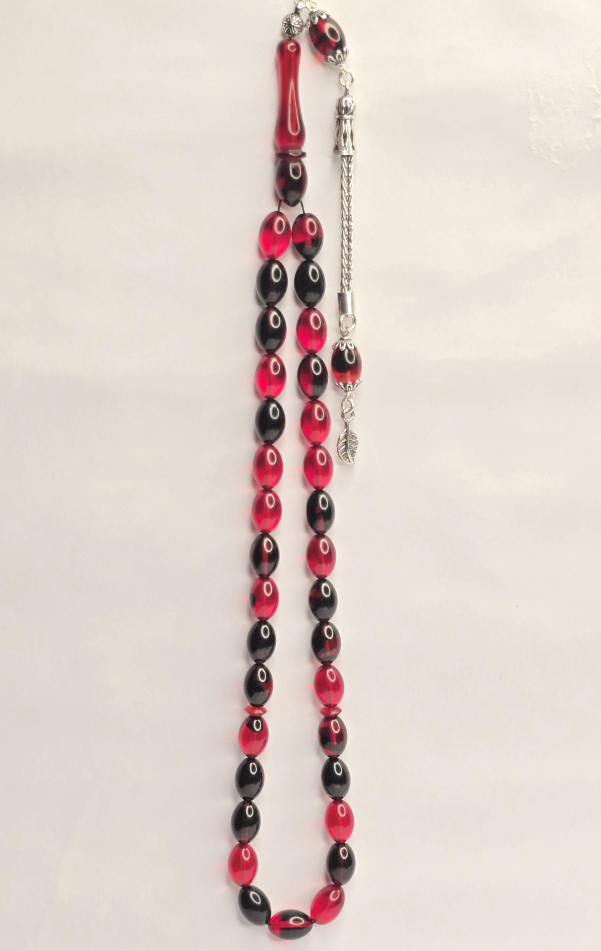 Damla Kehribar Tesbih Gümüş püsküllü ve İmameli