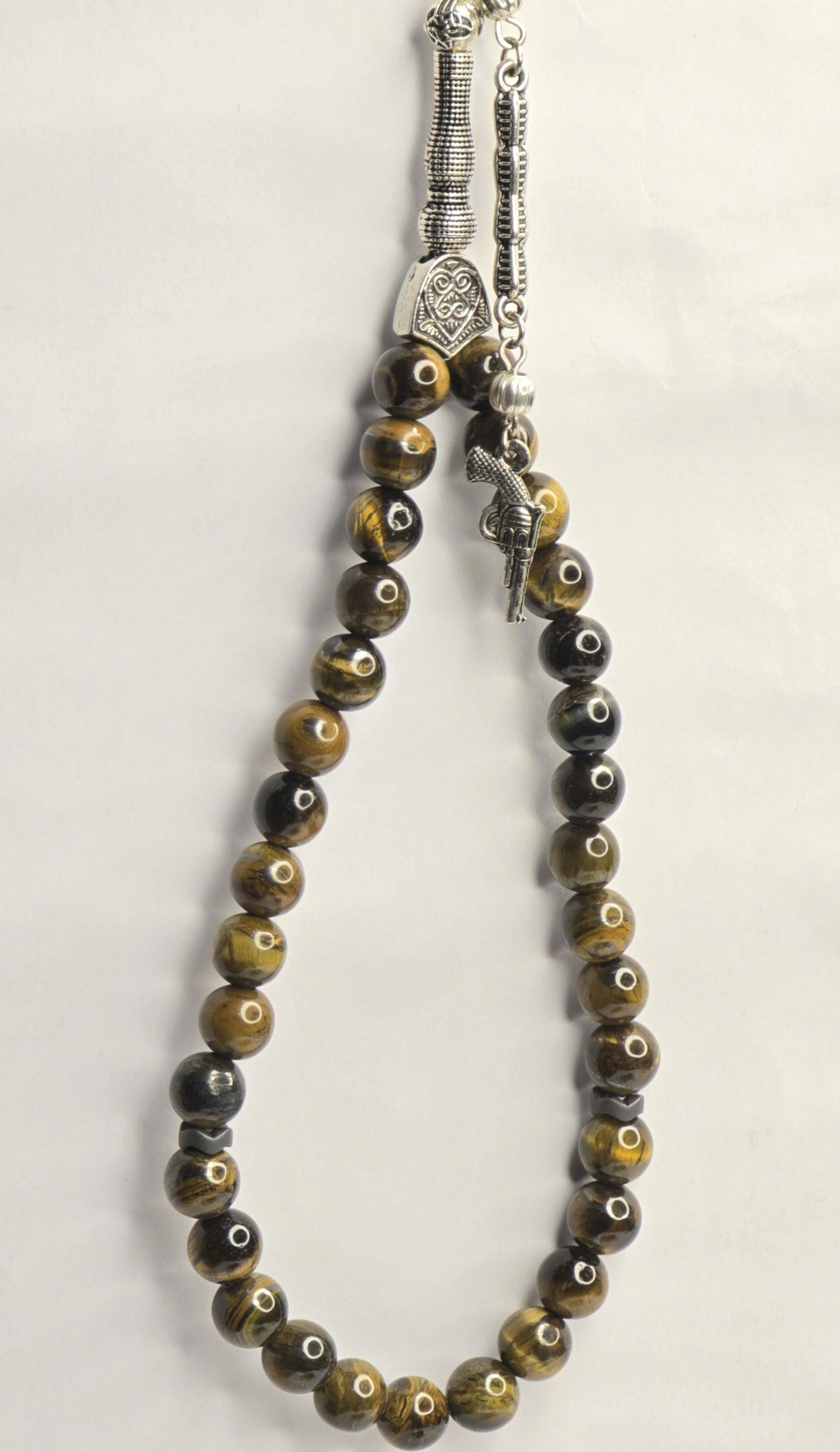 %100 Doğal Taş Kaplan Gözü Tesbih