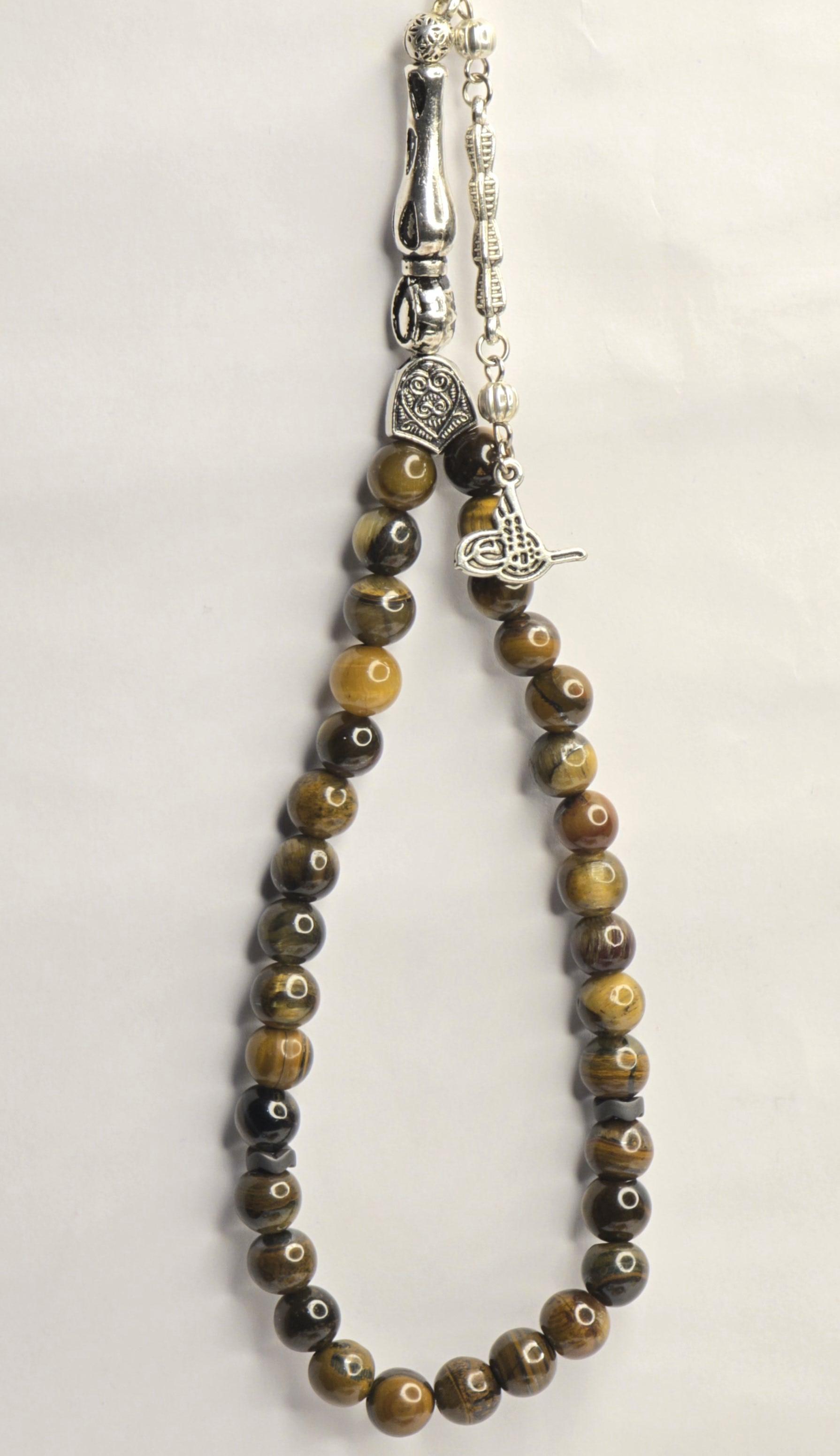 %100 Doğal Taş Kaplan Gözü Tesbih