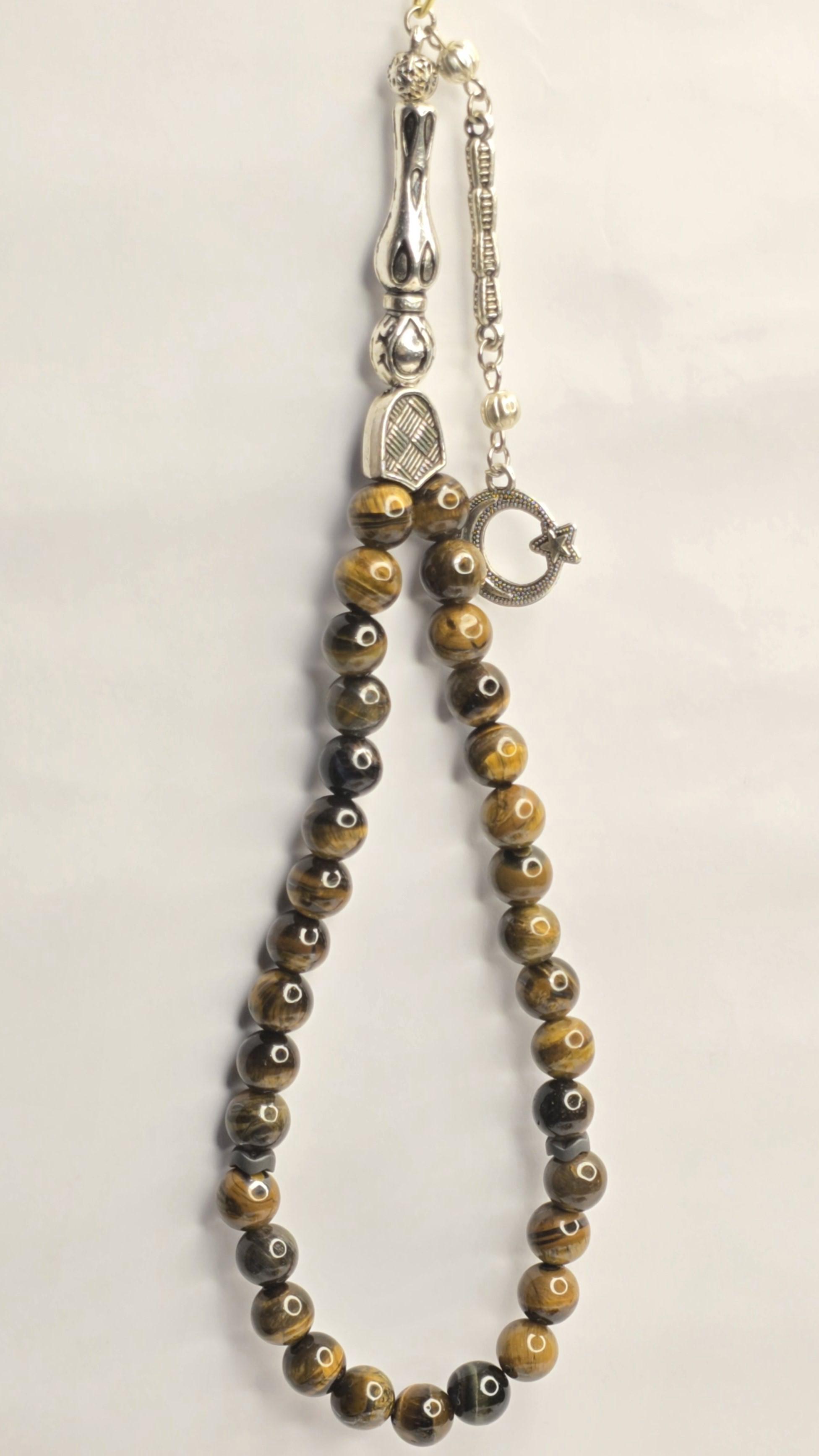 %100 Doğal Taş Kaplan Gözü Tesbih