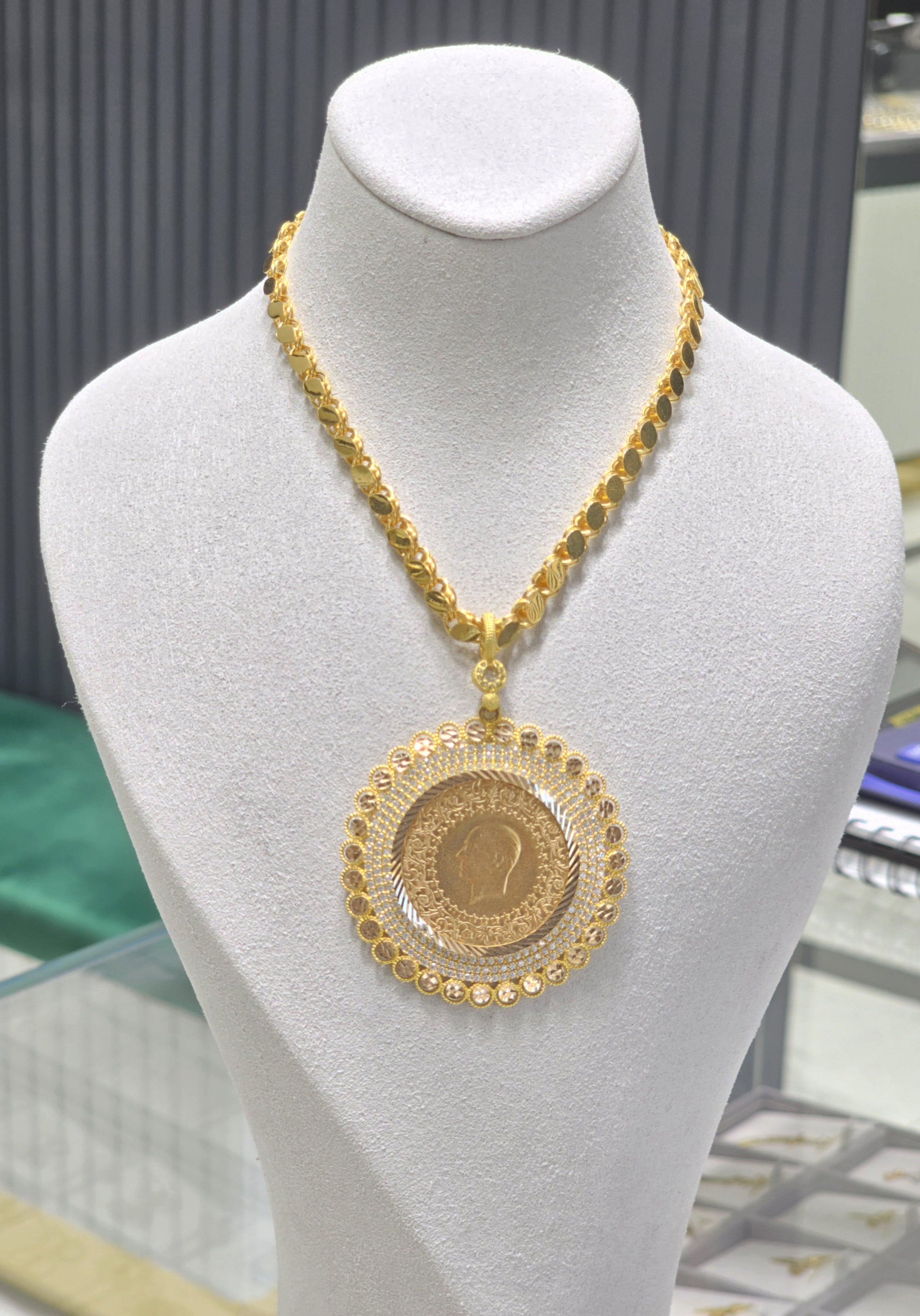 14 Ayar Halat Zincirli Tam Altın Çerçeveli Kolye Uç  29.97 Gram